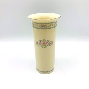 Vintage Lenox Charleston porcelain cream color floral, silver trim vase. U.S.A.